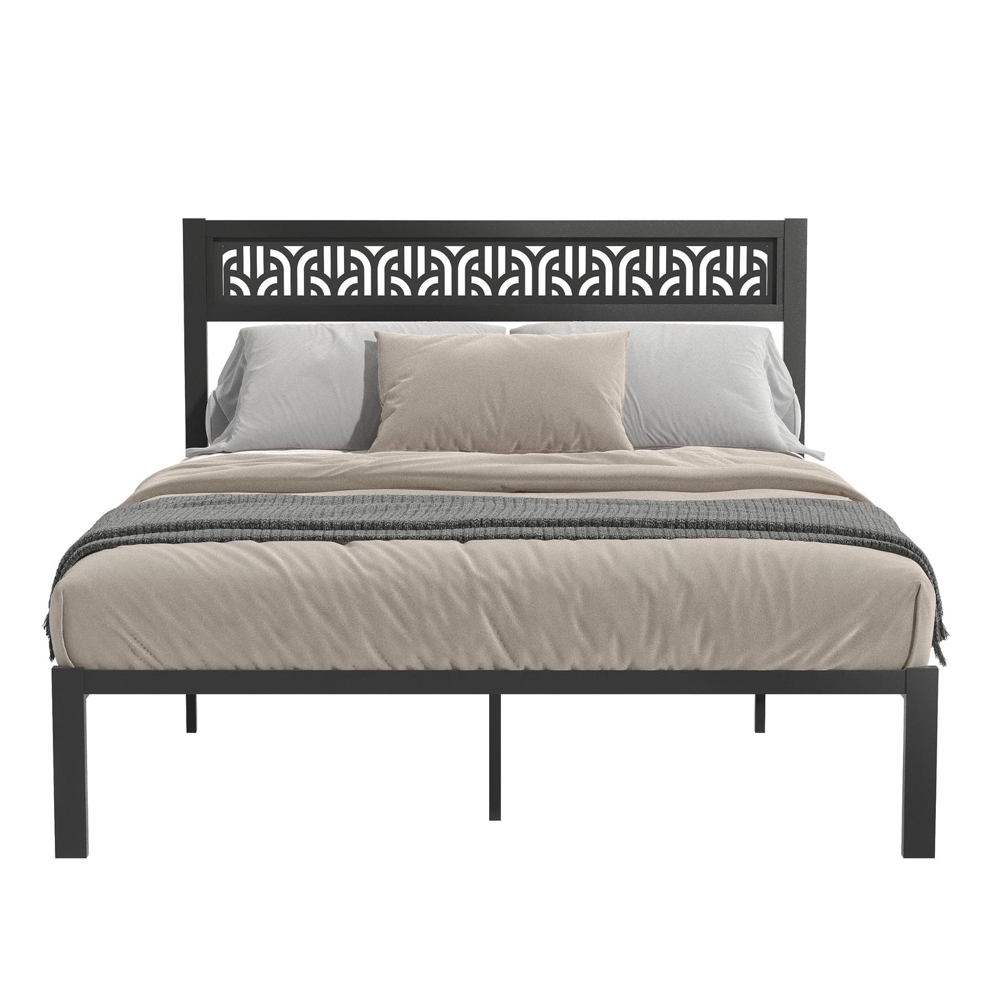 Galano Candence Calico Full Size Metal Platform Bed Frame with Heavy Duty Steel Slat Support, Easy Assembly, Mattress Foundation, No Box Spring Needed, 77.13" D x 54.76" W x 37.99" H, Black