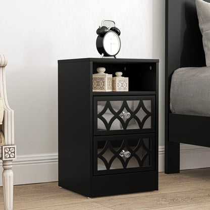 Galano Bowen 2 Drawer Bedside Table - Stylish Side Table - Nightstands with 2 Drawers - Organizers and Storage Cabinet for Hallway, Entryway or Bedroom (Black)