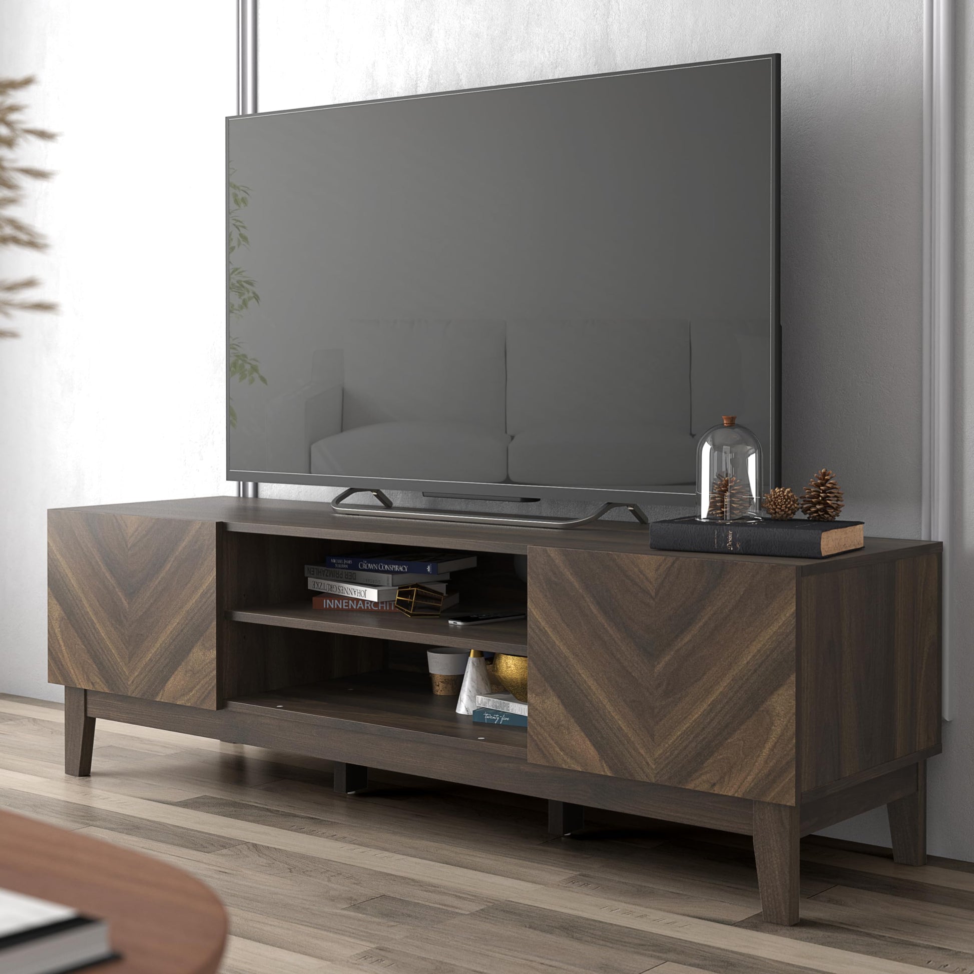 Galano Hanwell 2 Door TV Unit, Entertainment Centre for up to 65" TV, 139cm TV Unit with 2 Doors, TV Stand Cabinet for Living Room, Large Storage