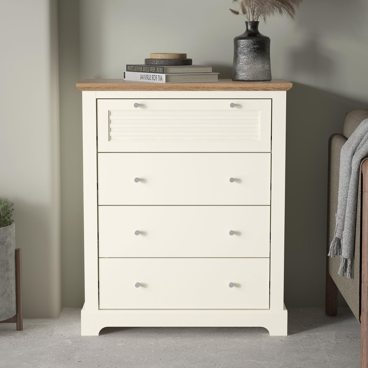 Galano Milan 4 Drawer Chest - Chest of Drawer with Storage for Bedroom - Organizers and Storage Cabinet for Hallway - Entryway or Living Room (Ivory/Oak,)