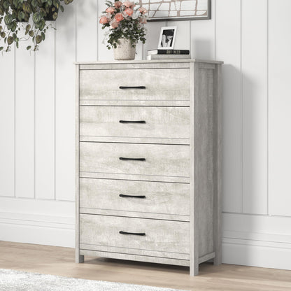 Galano Elis Wooden 5 Drawer Dresser for Bedroom with Interlock, Modern Storage Chest for Nursery and Children Room, 15.8" D x 31.5" W x 47.2" H, Dusty Grey Oak