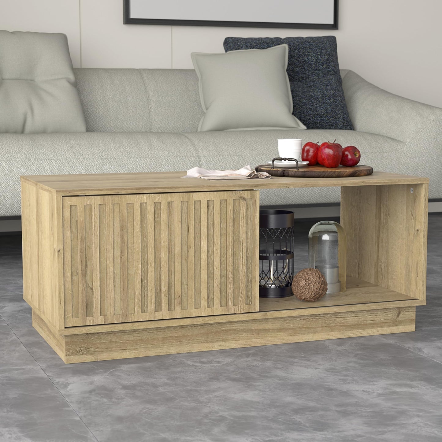 Galano Ryuki Coffee Table - Modern Distressed Oak Finish - Storage Cabinet for Entryway - Foyer - Living Room - Space Saving (Riviera Eichi)