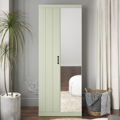 Galano Allington 2 Door Wardrobe with Mirror - Stylish & Sturdy Wardrobe - Bedrrom Furniture with Hanging Rail Storage (Light Green)