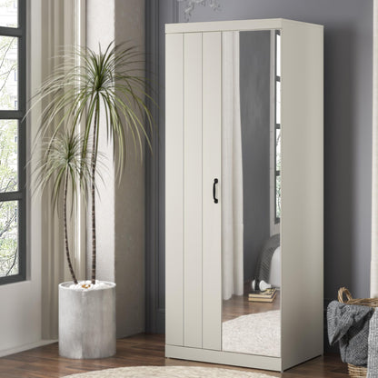 Galano Allington 2 Door Wardrobe with Mirror - Stylish & Sturdy Wardrobe - Bedrrom Furniture with Hanging Rail Storage (Light Green)