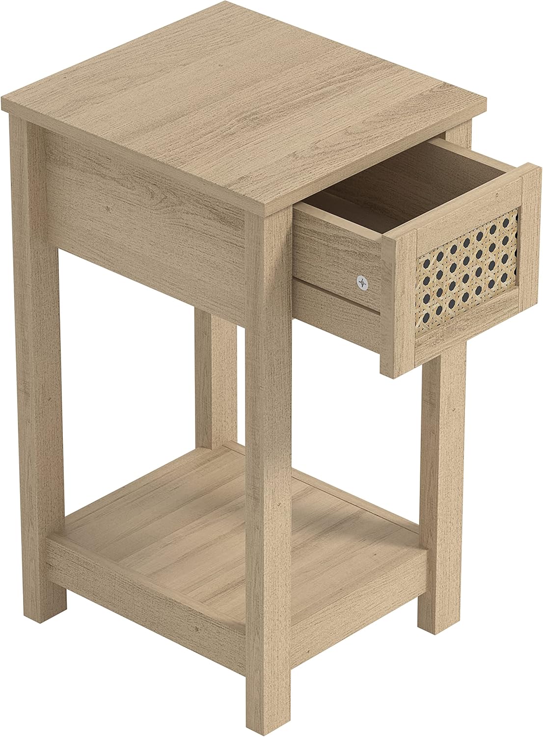 Galano Gio Bedside Table - Stylish Bedside with Rattan Effect - Slim Bedside Table Drawer - Side Table with Storage - Storage Cabinet for Hallway - Entryway or Bedroom - Oslo Oak