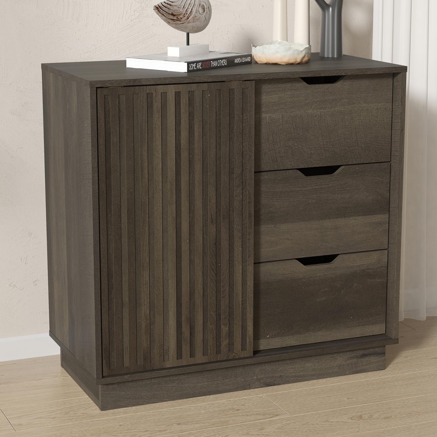 Galano Ryuki 2 Door 3 Drawer Sideboard - Storage Drawer Cabinet for Living Room, Bedroom, or Kitchen (Riviera Eichi)