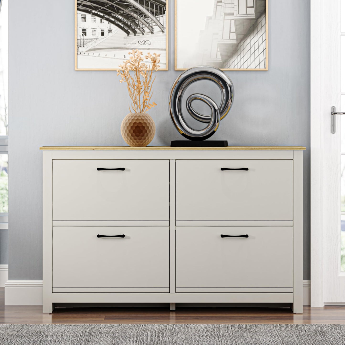 Galano Limestone 3 Door Shoe Cabinet - Slim Storage Cabinet - Organizers and Storage Cabinet for Hallway - Entryway or Living Room (Light Grey)