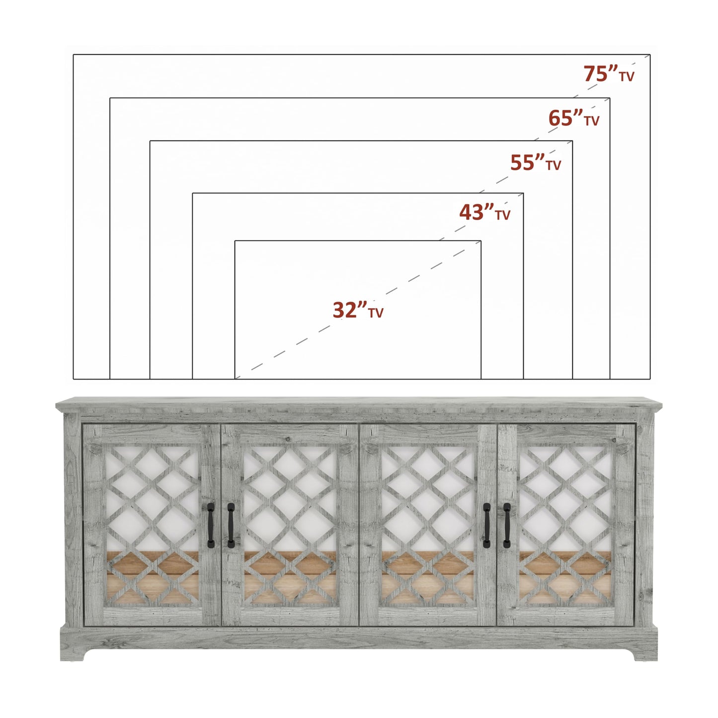 Galano Millicent 75 Inch TV Stands for Living Room with Storage, 17.1" D x 68.2" W x 29.3" H, Black Knotty Grey Oak