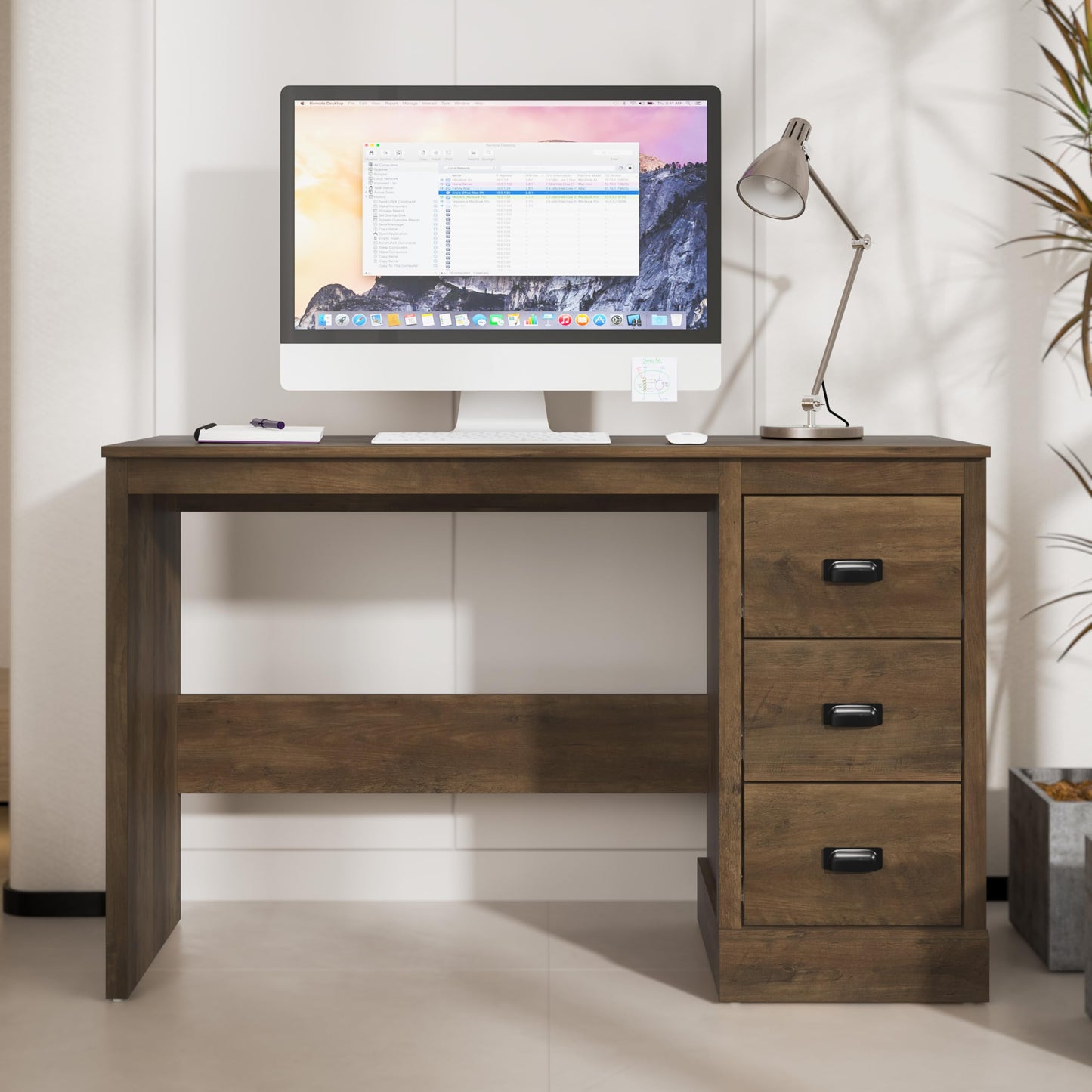 Galano Bristol Study Desk - 3 Drawers Storage Unit - Engineered Wood Desk with Storage Cabinet - Computer Desk, Writing Table, PC Workstation for Home Office (Knotty Oak)