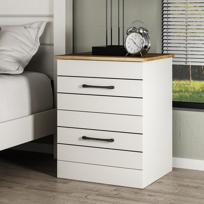 Galano Elis 2 Drawer Bedside, Bedside Table with Drawer, Nightstand Lamp, End Table, Side Table, Drawer Glides, Engineered Wood, Ultra Fast Assembly and Tool-Free (Ivory/Knotty Oak)