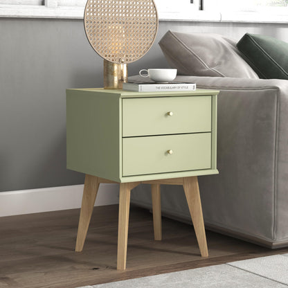 Galano Abby 2pcs Bedside Table - Stylish 2 Drawer Bedside - Side Table with Storage - Storage Cabinet for Hallway - Entryway or Bedroom (Light Grey/Oak)