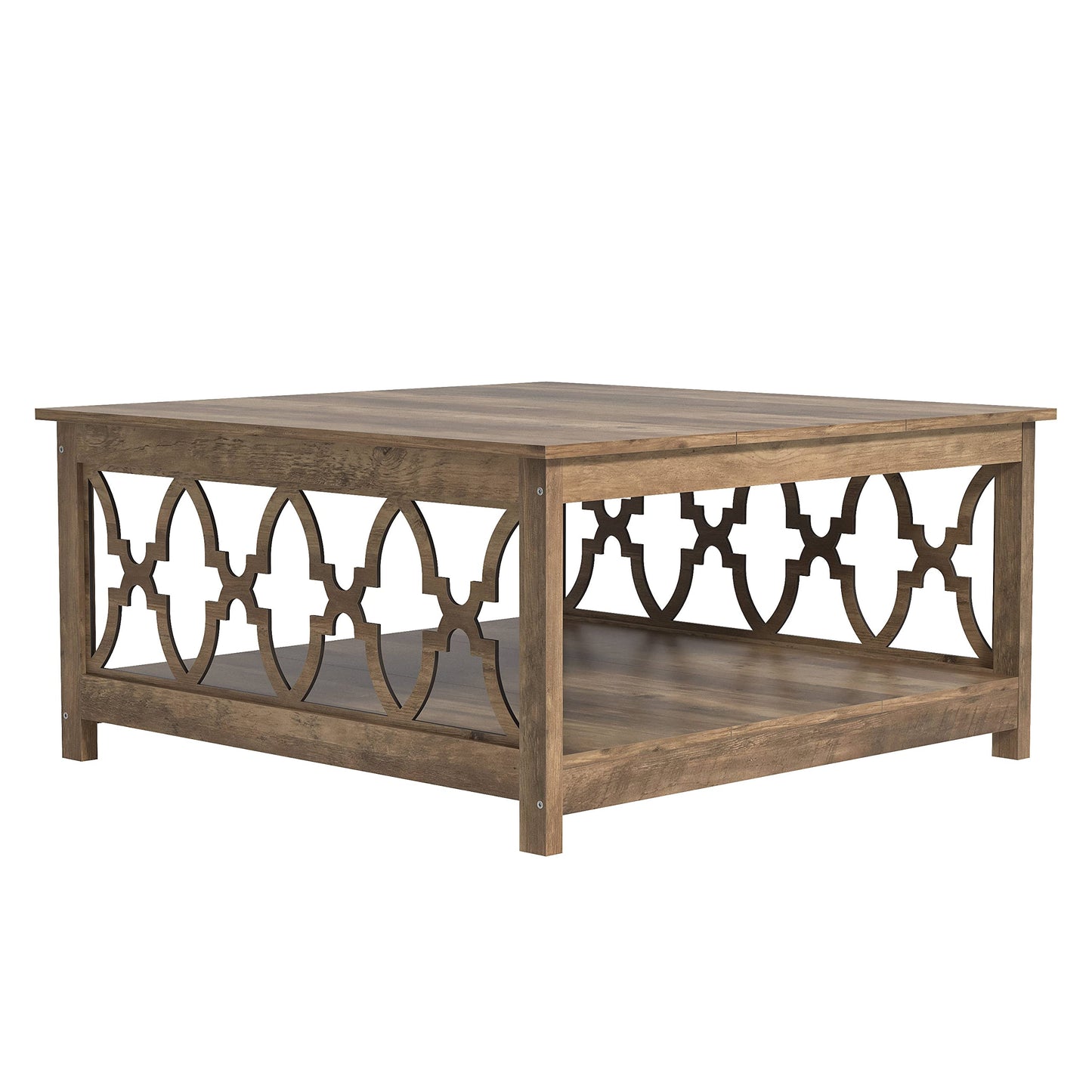 Galano Heron Modern Coffee Table for Living Room, Wood Square Center Table with Storage Shelf, Wooden Accent Cocktail Table for Home Office Small Apartment, 34.8" D x 34.9" W x 17.1" H, Knotty Oak