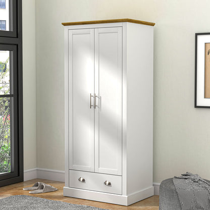 Galano Sufy 2 Door 1 Drawer Wardrobe - Minimalist Wardrobe - Bedroom Furniture Unit with Hanging Rail Storage and Drawer - Wardrobe Storage - W79.7 x D56 x H182cm - Light Grey