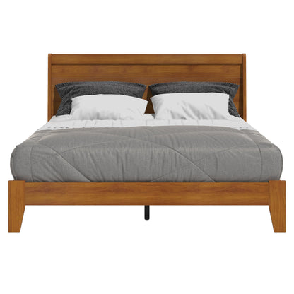 Galano Abby Retro Wood Platform Queen Bed Frame with Headboard, 60'' x 80'' Mattress Foundation with Wood Slat Support, No Box Spring Needed, 64.0" L x 83.6" W x 40.1" H, Amber Walnut