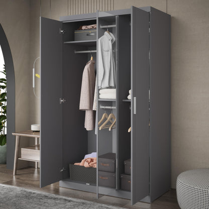 Galano Kimberley 3 Door Wardrobe with Mirror - Mirrored Stylish & Sturdy Wardrobe - Bedrrom Furniture with Hanging Rail Storage (Cool Grey)