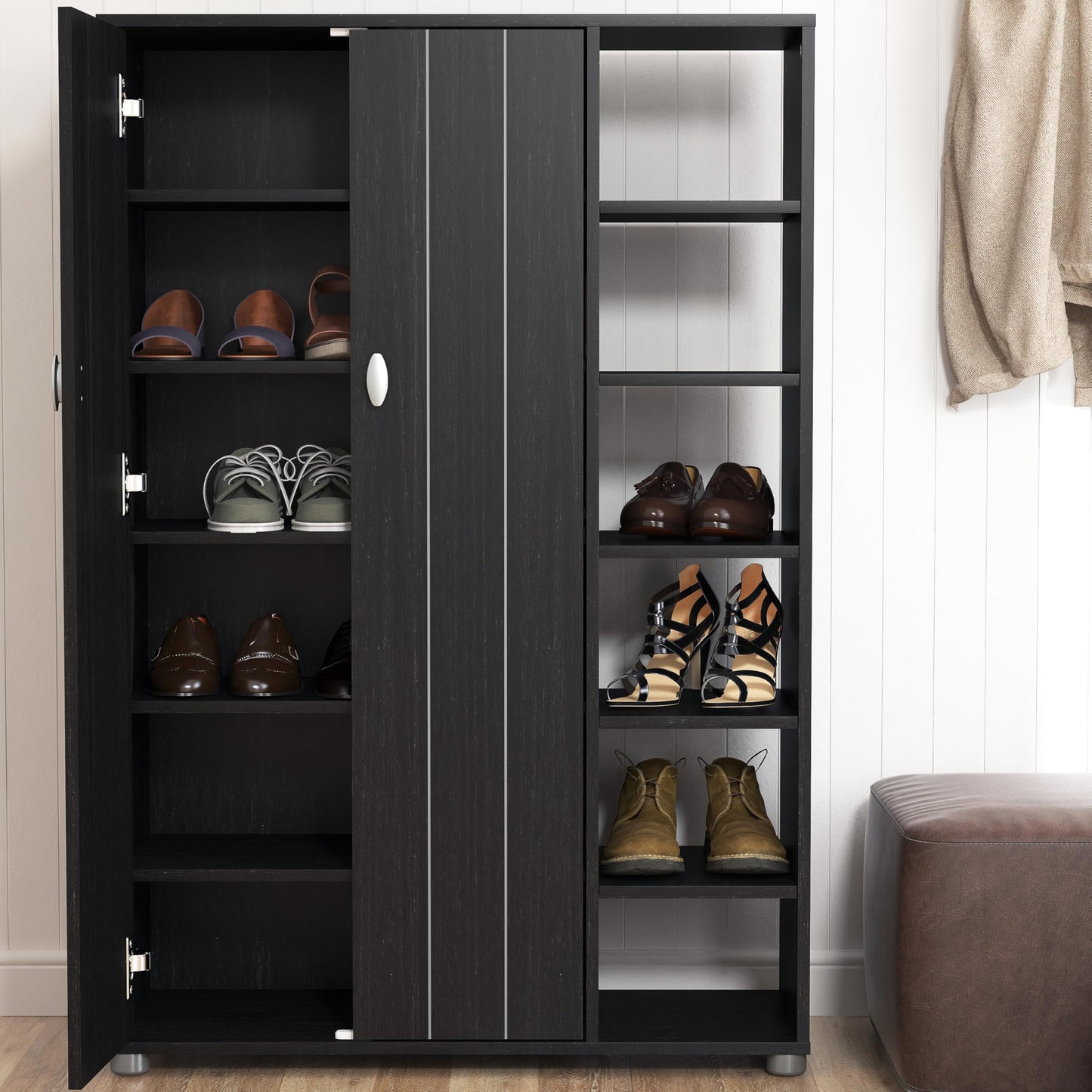 Galano Hansel 12 Pairs Shoe Cabinet - 2 Door Shoe Storage Unit, Modern Shoe Rack, Standing Shoe Organizer for Hallway - D29.6 x W79.6 x H64.5 cm - Rustic Black Oak