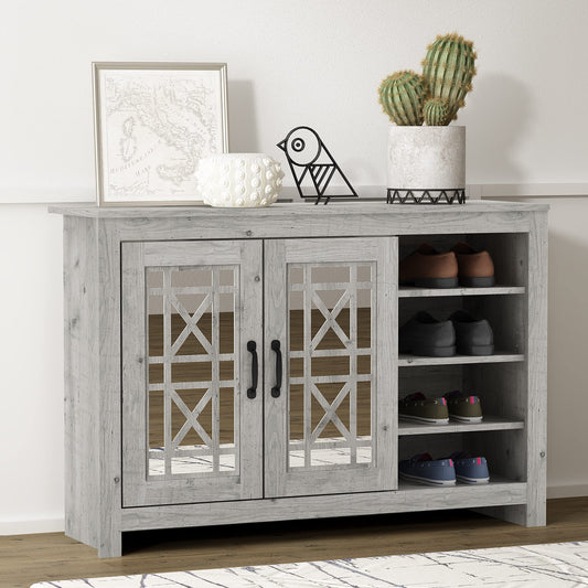 Galano Isadora 16 Pair Shoe Storage Cabinet, Freestanding Organizer with Acrylic Mirror Doors for Entryway, Narrow Shoe Rack Cabinet, 13.39" D x 44.29" W x 30" H, Mexican Grey