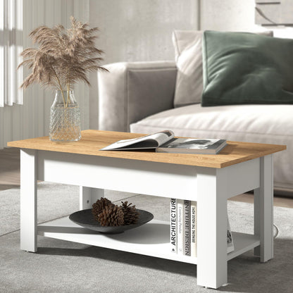 Galano Brixburn Lift Up Coffee Table - Modern Distressed Oak Finish - Storage Cabinet for Entryway - Foyer - Living Room - Space Saving (Light Grey/Oak)