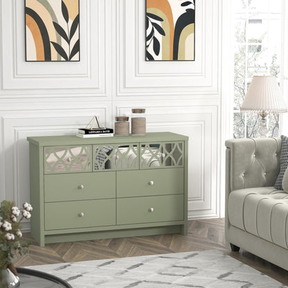 Galano Iris 3+4 Drawer Chest - Modern Multi Chest with Mirrored Drawers - Organizers and Storage Cabinet for Bedroom – Console for Entryway - Hallway or Living Room - Sage Green