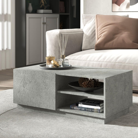 Galano paxton Coffee Table - 1 Drawer 2 Open Shelves Storage Unit - Rectangular Living Room Table with Storage (Paxton, Concrete)