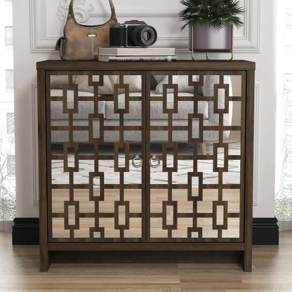 Galano Mollison 3 Door Sideboard - Moden Laser Cut Pattern with Acrylic Mirror Storage Cabinet for Living Room, Bedroom, or Kitchen (Dusty Grey Oak)