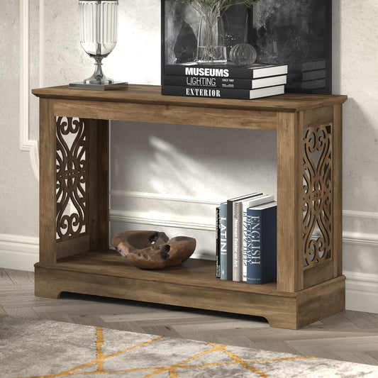 Galano Heron Mission Sofa Console Table, Bookshelf with Storage, Entryway Table, Living Room Tables, Side Table, End Table, Easy Assembly, 14.8" D x 42.1" W x 29.1" H, Knotty Oak