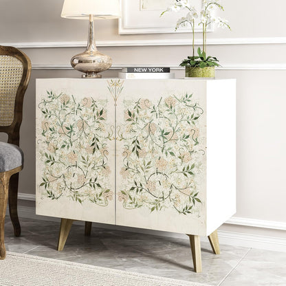 Galano Capson Fleur 2 Door Sideboard - Buffets & Sideboards - Storage Cabinet - Buffet Cabinet - Accent Cabinet - Credenza for Living Room - Printed Doors - White with Printing