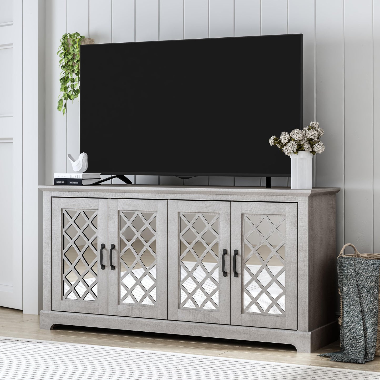 Galano Millicent 65 Inch TV Stands for Living Room with Storage, 15.7" D x 59.1" W x 29.3" H, Dusty Grey Oak