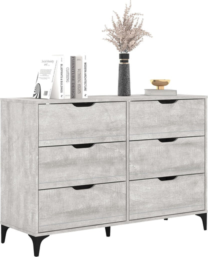 Galano Lilay Wooden 6 Drawer Dresser Interlock for Bedroom, Wide Chest of Drawers for Children and Nursery, Closet Organizer Storage for Kids, 15.7" D x 46.5" W x 31.7" H, Dusty Grey Oak