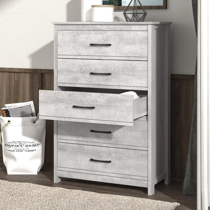 Galano Elis Wooden 5 Drawer Dresser for Bedroom with Interlock, Modern Storage Chest for Nursery and Children Room, 15.8" D x 31.5" W x 47.2" H, Dusty Grey Oak