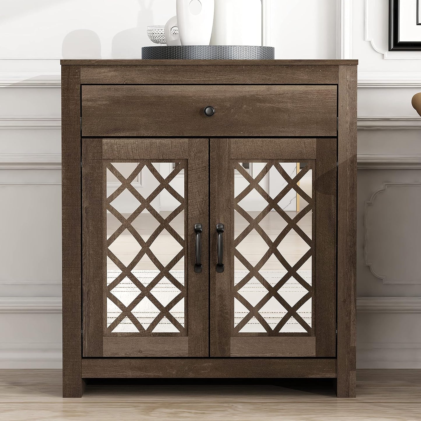 Galano Millicent Accent Cabinet, Storage Cabinet with Drawer, Buffet Cabinet with Storage for Kitchen, Living Room, 15.67" D x 30.94" W x 35.43" H, Dark Dusty Oak