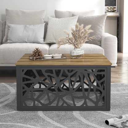 Galano Candence Coffee Table - Modern Metal Distressed Oak Finish - Storage Cabinet for Entryway - Foyer - Living Room - Bedroom - Space Saving