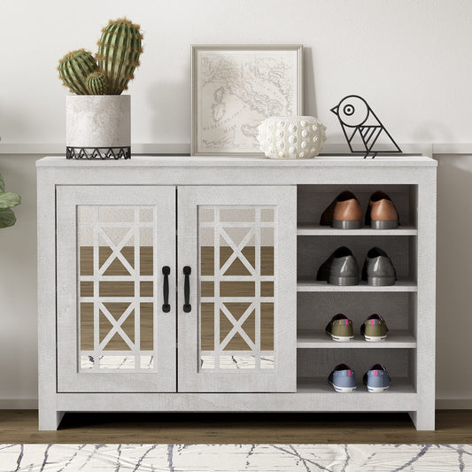 Galano Isadora 16 Pair Shoe Storage Cabinet, Freestanding Organizer with Acrylic Mirror Doors for Entryway, Narrow Shoe Rack Cabinet, 13.39" D x 44.29" W x 30" H, Dusty Grey Oak