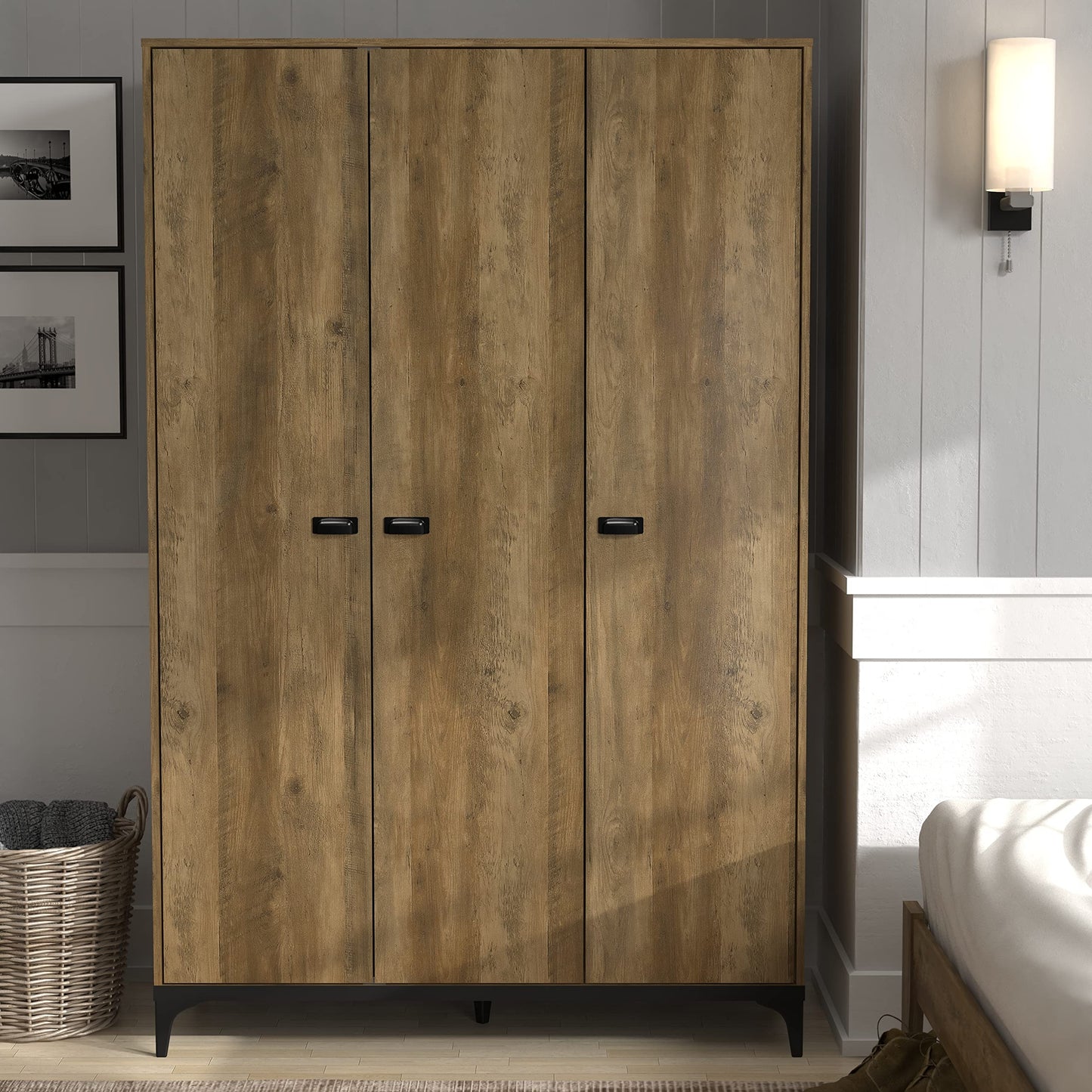 Galano Lawrence 3 Door Wardrobe - Stylish & Sturdy 3 Door Wardrobe - Bedroom Furniture Unit with Hanging Rail Storage - ‎W116.6 x D51.3 x H180.5 cm - Dusty Grey Oak