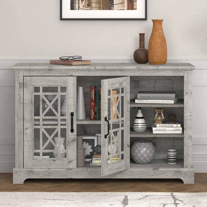 Galano Isadora 3 Door Sideboard with Acrylic Mirrors, Kitchen Buffet Cabinet, Farmhouse Coffee Bar Display Cabinet for Home Kitchen, Living Room, Dining Room and Hallway, Dusty Grey Oak