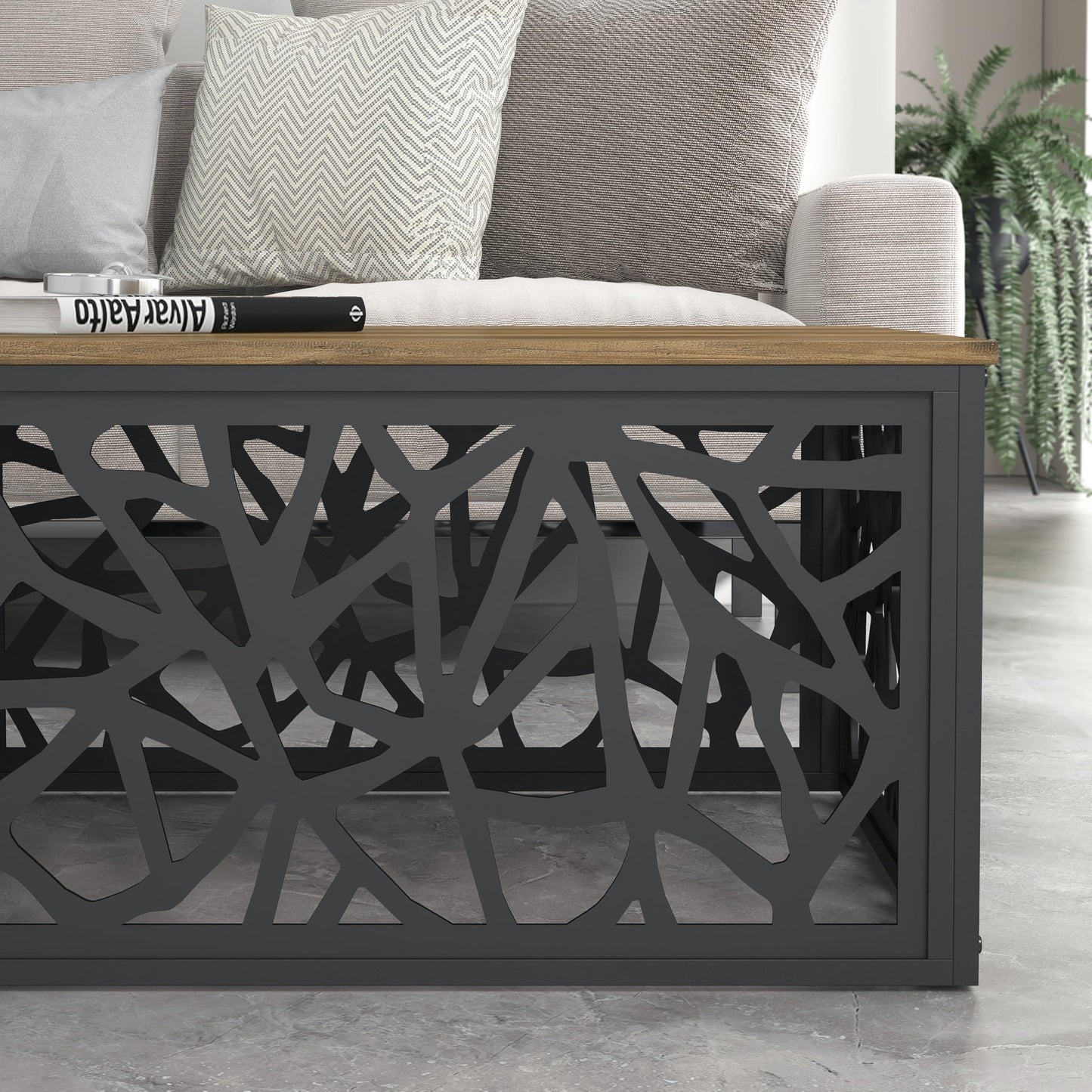 Galano Candence Coffee Table - Modern Metal Distressed Oak Finish - Storage Cabinet for Entryway - Foyer - Living Room - Bedroom - Space Saving