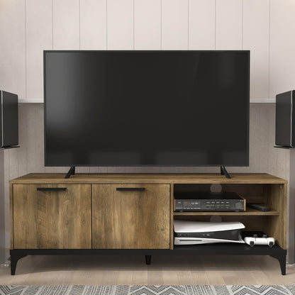 Galano Lawrence 2 Door TV Unit, Entertainment Centre for up to 65" TV, 140cm TV Unit with 2 Doors, TV Stand Cabinet for Living Room, Large Storage (Knotty Oak)