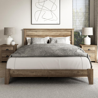 Galano Tiena Wood Platform Queen Bed Frame with Headboard, Fit 60'' x 80'' Mattress Foundation with Wood Slat Support, No Box Spring Needed, 65.8" L x 85.4" W x 40.1" H, Knotty Oak