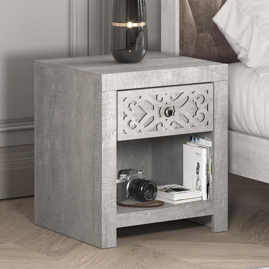 Galano Lophelia Nightstand Side End Table with Shelf Storage, for Living Room, Bedroom and Small Spaces, Accent Bedside Farmhouse Tables with Solid Wood Legs, Easy Assembly, Dusty Grey Oak