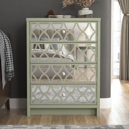 Galano Iris 4 Drawer Chest - Modern Cabinet with 4 Mirrored Drawers - Organizers and Storage for Bedroom – Console for Entryway - Hallway or Living Room - Sage Green