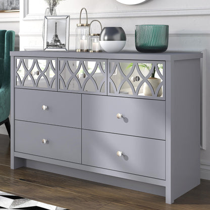 Galano Iris 4 Drawer Chest - Modern Cabinet with 1 Mirrored Drawers - Organizers and Storage for Bedroom – Console for Entryway - Hallway or Living Room - Grey,