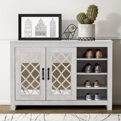 Galano Millicent 16 Pair Shoe Storage Cabinet, Freestanding Organizer with Acrylic Mirror Doors for Entryway, Narrow Shoe Rack Cabinet, 13.39" D x 44.29" W x 30" H, Dusty Grey Oak