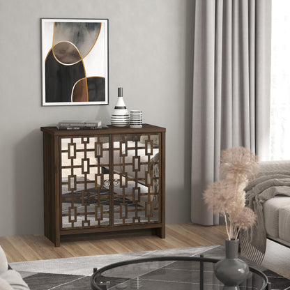 Galano Mollison 3 Door Sideboard - Moden Laser Cut Pattern with Acrylic Mirror Storage Cabinet for Living Room, Bedroom, or Kitchen (Dusty Grey Oak)