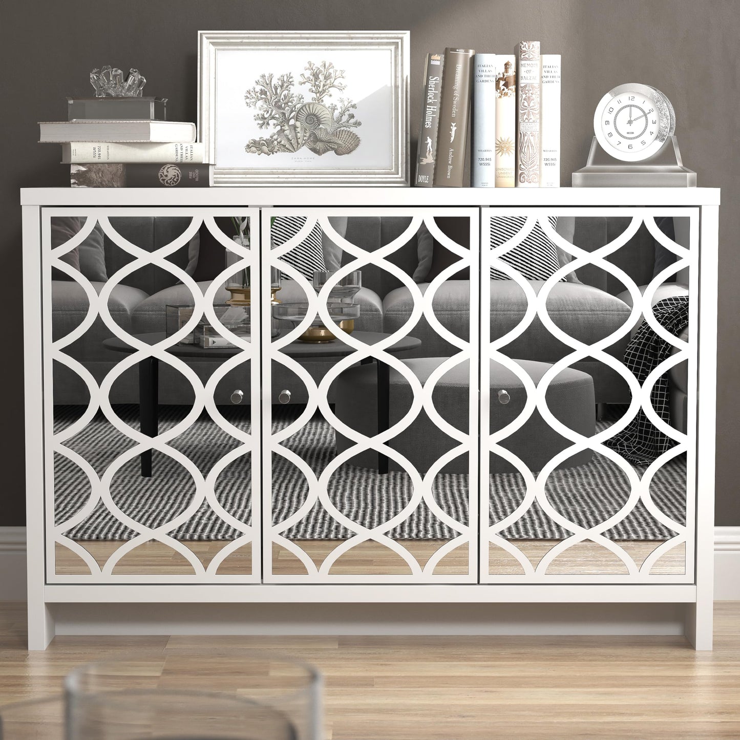 Galano Iris 3 Door Sideboard - Storage Drawer Cabinet for Living Room, Bedroom, or Kitchen - Grey