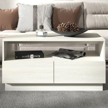 Galano Anderson Coffee Table - 2 Drawer Storage Unit - Engineered Wood Storage Cabinet, Rectangular Living Room Table with Storage (New White)