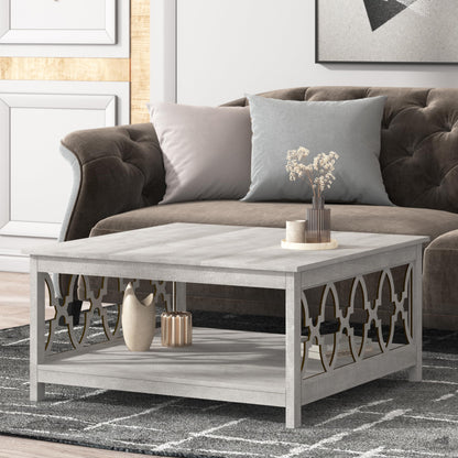 Galano Heron Modern Coffee Table for Living Room, Wood Square Center Table with Storage Shelf, Wooden Accent Cocktail Table for Home Office Small Apartment, 34.8" D x 34.9" W x 17.1" H, Knotty Oak