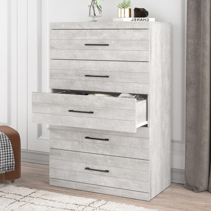 Galano Elis Wooden 5 Drawer Dresser for Bedroom with Interlock, Modern Storage Chest for Nursery and Children Room, 15.8" D x 31.5" W x 47.2" H, Dusty Grey Oak