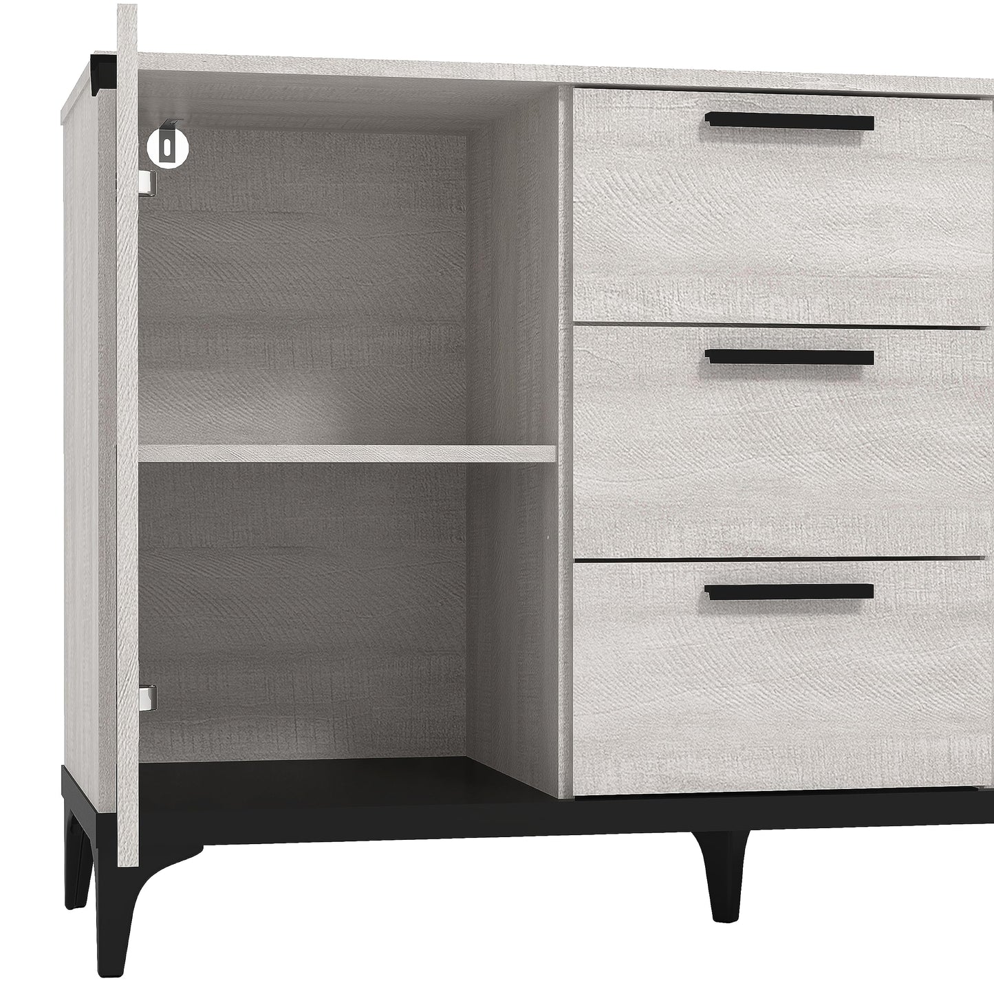 Galano Lawrence 1 Door 3 Drawer Sideboard - Cabinet Storage Organizer for Your Home - Storage Sideboard - Adjustable Shelves (Dusty Grey Oak)