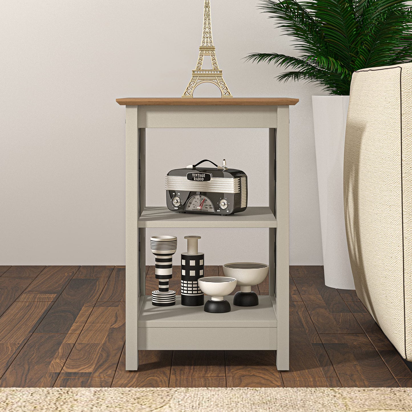 Galano Nova Side Table with Shelf- Modern Distressed Oak Finish - Bookshelf Cabinet for Hallway - Entryway - Foyer - Living Room - Bedroom - Space Saving (White/Oak)