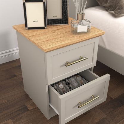 Galano Cleverton 2 Drawer Bedside Table - Stylish Side Table with Storage - Nightstands Bedroom Furniture - Organizers & Storage Cabinet for Hallway, Entryway or Livingrom (Light Grey/Oak)